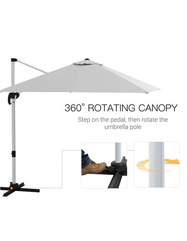 Outsunny 3 x 3(m) Square Cantilever Parasol with Cross Base, Crank Handle, Tilt, 360° Rotation and Aluminium Frame, White 84D-08