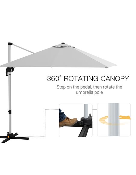 Outsunny 3 x 3(m) Square Cantilever Parasol with Cross Base, Crank Handle, Tilt, 360° Rotation and Aluminium Frame, White 84D-08 - pic 55137 | FastDaddyshop