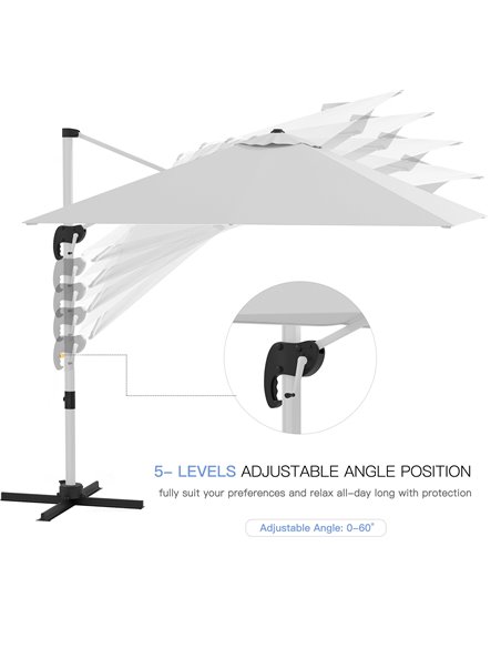 Outsunny 3 x 3(m) Square Cantilever Parasol with Cross Base, Crank Handle, Tilt, 360° Rotation and Aluminium Frame, White 84D-08 - pic 55138 | FastDaddyshop