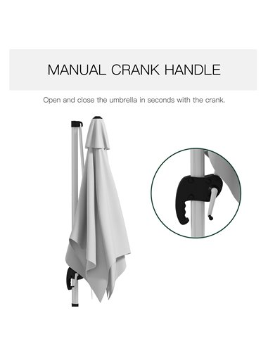 Outsunny 3 x 3(m) Square Cantilever Parasol with Cross Base, Crank Handle, Tilt, 360° Rotation and Aluminium Frame, White 84D-08