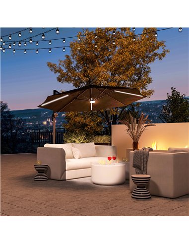 Outsunny 3(m) LED Cantilever Parasol Outdoor Sun Umbrella w/ Base Solar Lights Dark Grey 84D-104V01CG