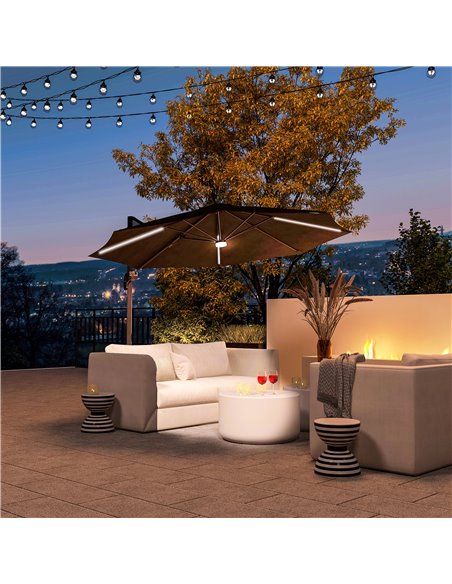 Outsunny 3(m) LED Cantilever Parasol Outdoor Sun Umbrella w/ Base Solar Lights Dark Grey 84D-104V01CG - pic 55144 | FastDaddyshop