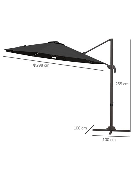 Outsunny 3(m) LED Cantilever Parasol Outdoor Sun Umbrella w/ Base Solar Lights Dark Grey 84D-104V01CG - pic 55145 | FastDaddyshop