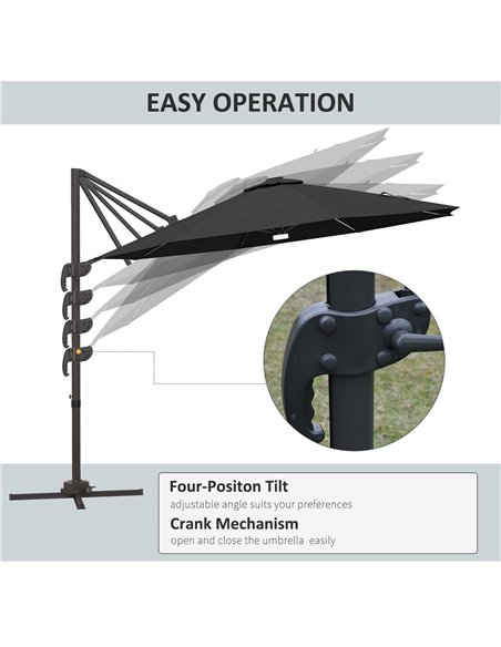 Outsunny 3(m) LED Cantilever Parasol Outdoor Sun Umbrella w/ Base Solar Lights Dark Grey 84D-104V01CG - pic 55147 | FastDaddyshop