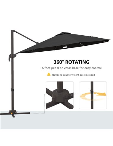 Outsunny 3(m) LED Cantilever Parasol Outdoor Sun Umbrella w/ Base Solar Lights Dark Grey 84D-104V01CG