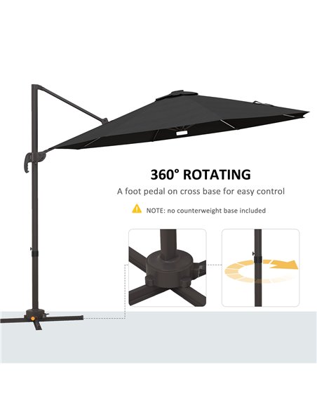 Outsunny 3(m) LED Cantilever Parasol Outdoor Sun Umbrella w/ Base Solar Lights Dark Grey 84D-104V01CG - pic 55148 | FastDaddyshop