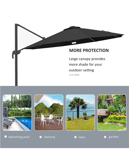 Outsunny 3(m) LED Cantilever Parasol Outdoor Sun Umbrella w/ Base Solar Lights Dark Grey 84D-104V01CG - pic 55150 | FastDaddyshop