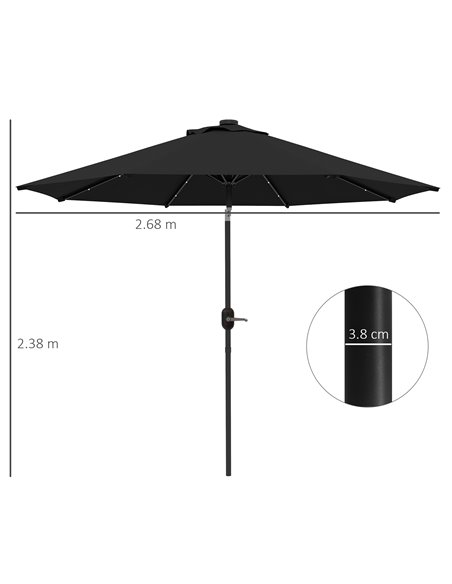 Outsunny 2.7m Outdoor Patio Garden Umbrella Parasol with Tilt Crank and 24 LEDs Lights, Black 84D-018V00BK - pic 55154 | FastDaddyshop
