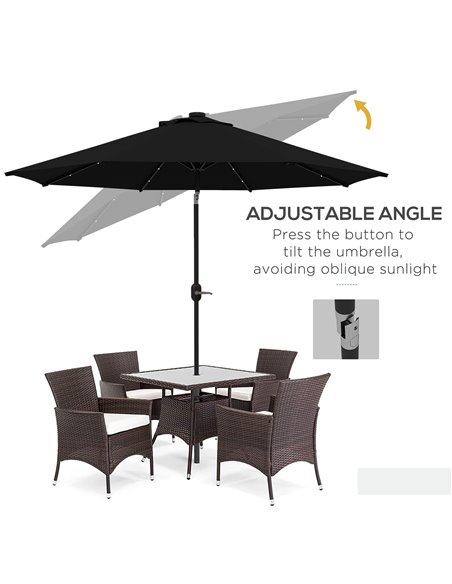 Outsunny 2.7m Outdoor Patio Garden Umbrella Parasol with Tilt Crank and 24 LEDs Lights, Black 84D-018V00BK - pic 55156 | FastDaddyshop