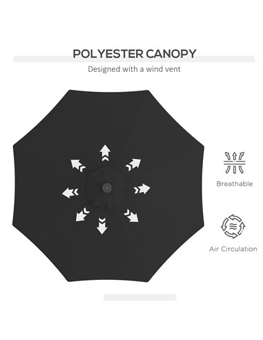Outsunny 2.7m Outdoor Patio Garden Umbrella Parasol with Tilt Crank and 24 LEDs Lights, Black 84D-018V00BK