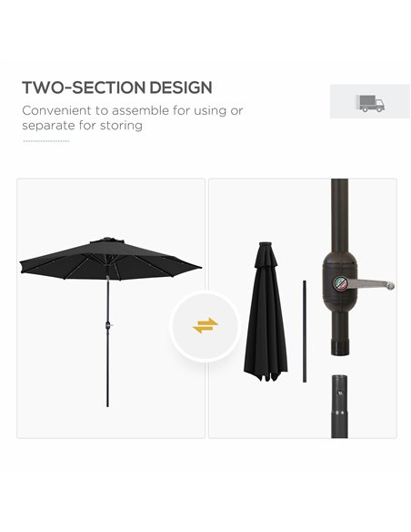 Outsunny 2.7m Outdoor Patio Garden Umbrella Parasol with Tilt Crank and 24 LEDs Lights, Black 84D-018V00BK - pic 55159 | FastDaddyshop