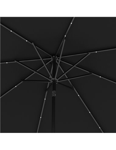 Outsunny 2.7m Outdoor Patio Garden Umbrella Parasol with Tilt Crank and 24 LEDs Lights, Black 84D-018V00BK