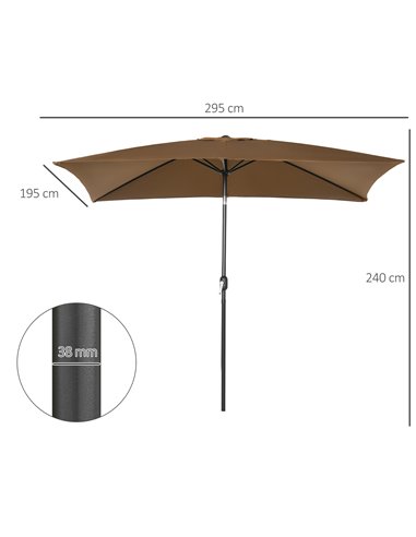 Outsunny 3x2m Garden Parasol Umbrella Outdoor Sun Shade Canopy with Tilt and Crank, Aluminium Frame Rectangular, Brown 84D-036V0