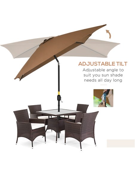Outsunny 3x2m Garden Parasol Umbrella Outdoor Sun Shade Canopy with Tilt and Crank, Aluminium Frame Rectangular, Brown 84D-036V0 - pic 55164 | FastDaddyshop