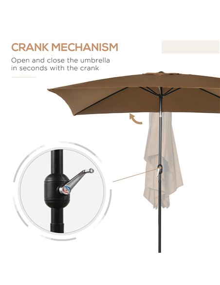 Outsunny 3x2m Garden Parasol Umbrella Outdoor Sun Shade Canopy with Tilt and Crank, Aluminium Frame Rectangular, Brown 84D-036V0 - pic 55165 | FastDaddyshop