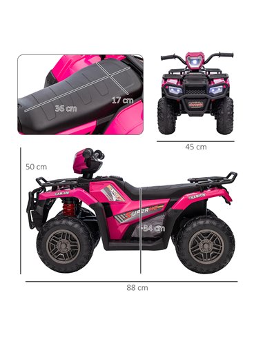 HOMCOM 12V Kids Quad Bike with Forward Reverse Functions, Ride On ATV with Music, LED Headlights, for Ages 3-5 Years - Pink