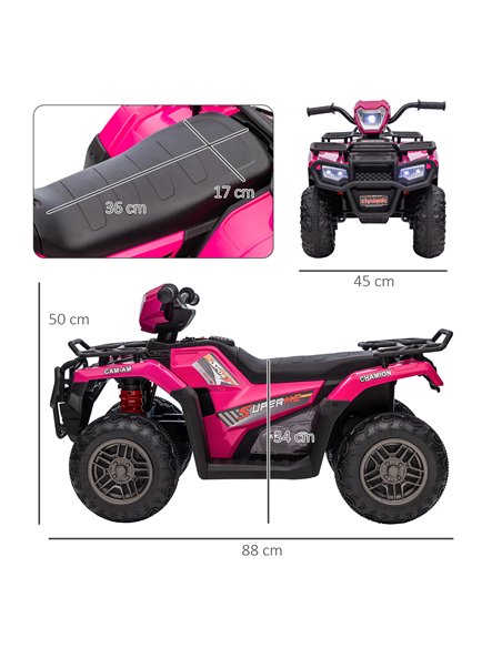 HOMCOM 12V Kids Quad Bike with Forward Reverse Functions, Ride On ATV with Music, LED Headlights, for Ages 3-5 Years - Pink - pic 5517 | FastDaddyshop