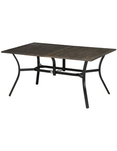 Outsunny Six-Seater Steel Garden Table, with ⌀41mm Parasol Hole - Wood-Effect 84G-440V00BN