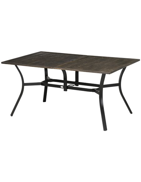 Outsunny Six-Seater Steel Garden Table, with ⌀41mm Parasol Hole - Wood-Effect 84G-440V00BN - pic 55170 | FastDaddyshop