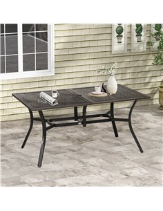 Outsunny Six-Seater Steel Garden Table, with ⌀41mm Parasol Hole - Wood-Effect 84G-440V00BN 2