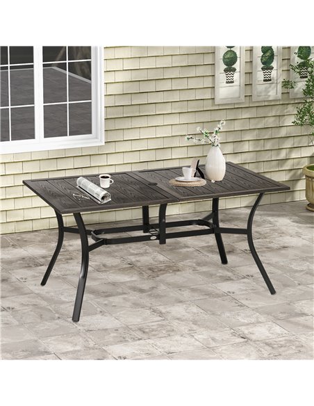 Outsunny Six-Seater Steel Garden Table, with ⌀41mm Parasol Hole - Wood-Effect 84G-440V00BN - pic 55171 | FastDaddyshop