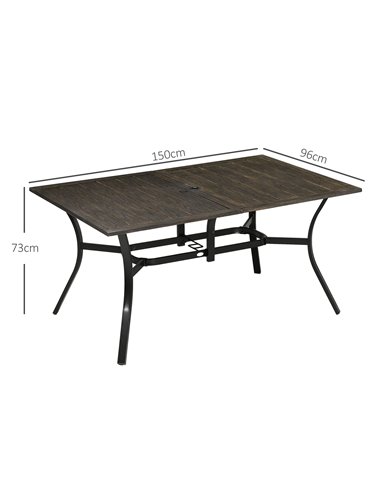 Outsunny Six-Seater Steel Garden Table, with ⌀41mm Parasol Hole - Wood-Effect 84G-440V00BN