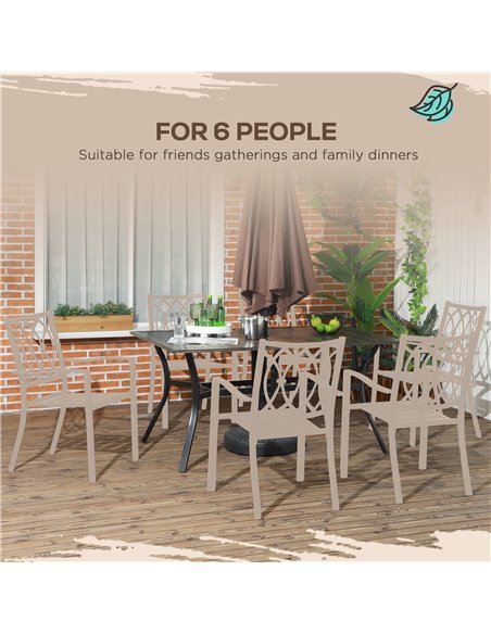 Outsunny Six-Seater Steel Garden Table, with ⌀41mm Parasol Hole - Wood-Effect 84G-440V00BN - pic 55173 | FastDaddyshop