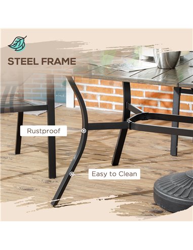 Outsunny Six-Seater Steel Garden Table, with ⌀41mm Parasol Hole - Wood-Effect 84G-440V00BN