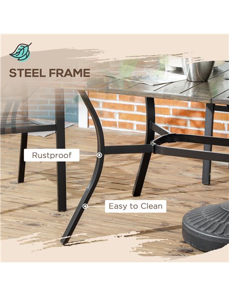Outsunny Six-Seater Steel Garden Table, with ⌀41mm Parasol Hole - Wood-Effect 84G-440V00BN - pic 55174 | FastDaddyshop