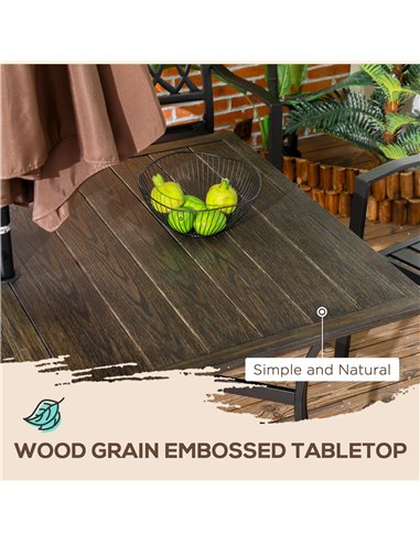 Outsunny Six-Seater Steel Garden Table, with ⌀41mm Parasol Hole - Wood-Effect 84G-440V00BN