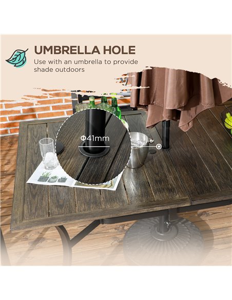 Outsunny Six-Seater Steel Garden Table, with ⌀41mm Parasol Hole - Wood-Effect 84G-440V00BN - pic 55176 | FastDaddyshop