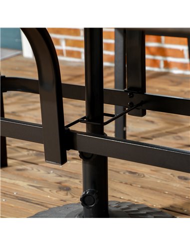 Outsunny Six-Seater Steel Garden Table, with ⌀41mm Parasol Hole - Wood-Effect 84G-440V00BN