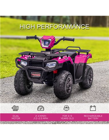 HOMCOM 12V Kids Quad Bike with Forward Reverse Functions, Ride On ATV with Music, LED Headlights, for Ages 3-5 Years - Pink
