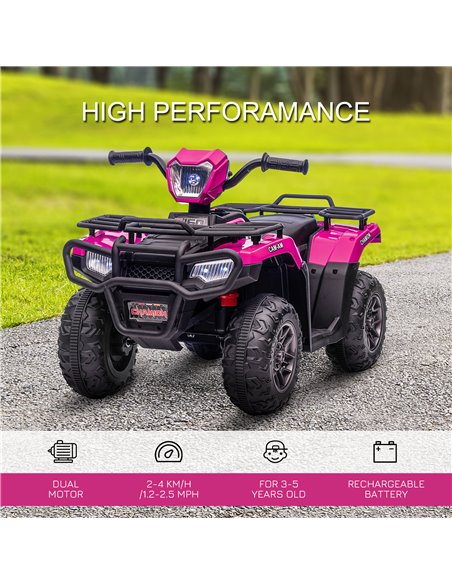 HOMCOM 12V Kids Quad Bike with Forward Reverse Functions, Ride On ATV with Music, LED Headlights, for Ages 3-5 Years - Pink - pic 5518 | FastDaddyshop