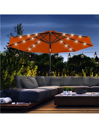 Outsunny 2.7m Outdoor Patio Garden Umbrella Parasol with 24 LEDs Lights, Orange 84D-018V00OG