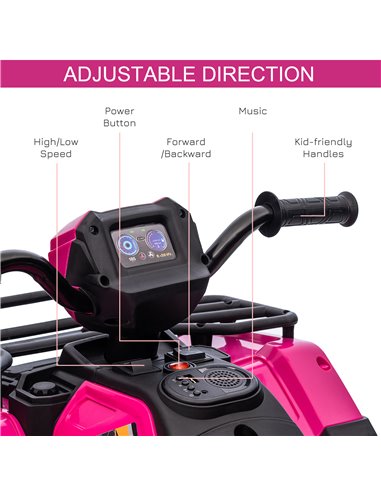 HOMCOM 12V Kids Quad Bike with Forward Reverse Functions, Ride On ATV with Music, LED Headlights, for Ages 3-5 Years - Pink