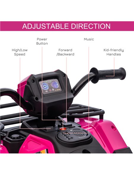 HOMCOM 12V Kids Quad Bike with Forward Reverse Functions, Ride On ATV with Music, LED Headlights, for Ages 3-5 Years - Pink - pic 5519 | FastDaddyshop