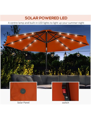 Outsunny 2.7m Outdoor Patio Garden Umbrella Parasol with Tilt Crank and 24 LEDs Lights, Orange 84D-018V00OG