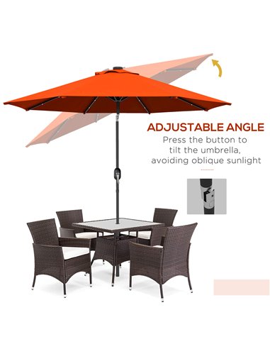 Outsunny 2.7m Outdoor Patio Garden Umbrella Parasol with Tilt Crank and 24 LEDs Lights, Orange 84D-018V00OG