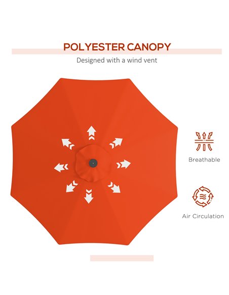 Outsunny 2.7m Outdoor Patio Garden Umbrella Parasol with Tilt Crank and 24 LEDs Lights, Orange 84D-018V00OG - pic 55193 | FastDaddyshop