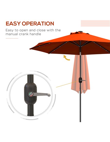 Outsunny 2.7m Outdoor Patio Garden Umbrella Parasol with Tilt Crank and 24 LEDs Lights, Orange 84D-018V00OG - pic 55194 | FastDaddyshop