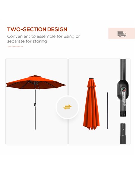 Outsunny 2.7m Outdoor Patio Garden Umbrella Parasol with Tilt Crank and 24 LEDs Lights, Orange 84D-018V00OG - pic 55195 | FastDaddyshop