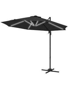 Outsunny 3(m) Adjustable Cantilever Parasol with Base, Solar LED Lights, Dark Grey 84D-110V03CG