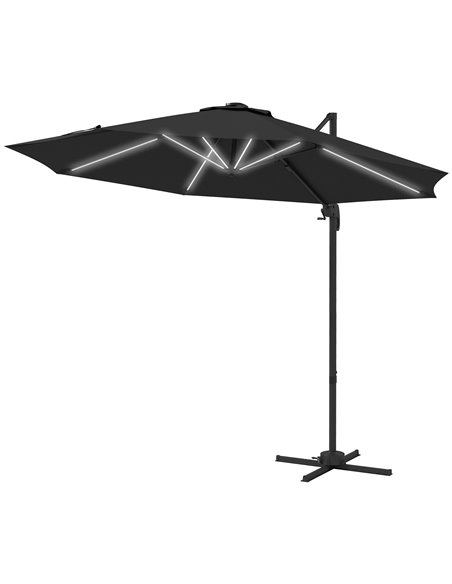 Outsunny 3(m) Adjustable Cantilever Parasol with Base, Solar LED Lights, Dark Grey 84D-110V03CG - pic 55197 | FastDaddyshop