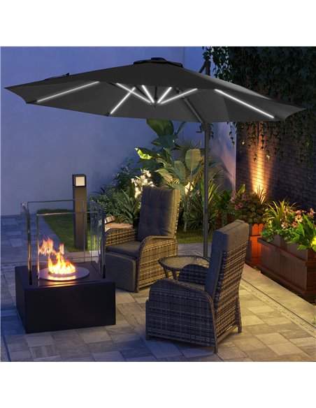 Outsunny 3(m) Adjustable Cantilever Parasol with Base, Solar LED Lights, Dark Grey 84D-110V03CG - pic 55198 | FastDaddyshop