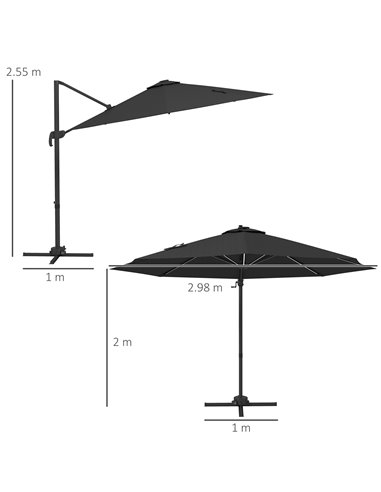 Outsunny 3(m) Adjustable Cantilever Parasol with Base, Solar LED Lights, Dark Grey 84D-110V03CG