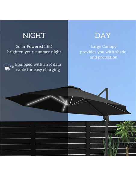 Outsunny 3(m) Adjustable Cantilever Parasol with Base, Solar LED Lights, Dark Grey 84D-110V03CG - pic 55200 | FastDaddyshop