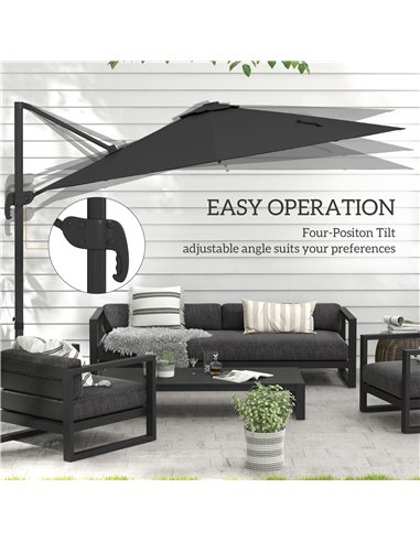 Outsunny 3(m) Adjustable Cantilever Parasol with Base, Solar LED Lights, Dark Grey 84D-110V03CG
