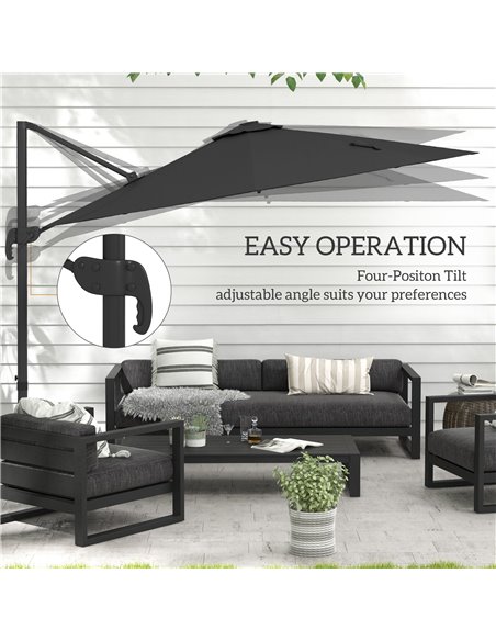 Outsunny 3(m) Adjustable Cantilever Parasol with Base, Solar LED Lights, Dark Grey 84D-110V03CG - pic 55201 | FastDaddyshop