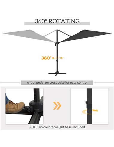 Outsunny 3(m) Adjustable Cantilever Parasol with Base, Solar LED Lights, Dark Grey 84D-110V03CG